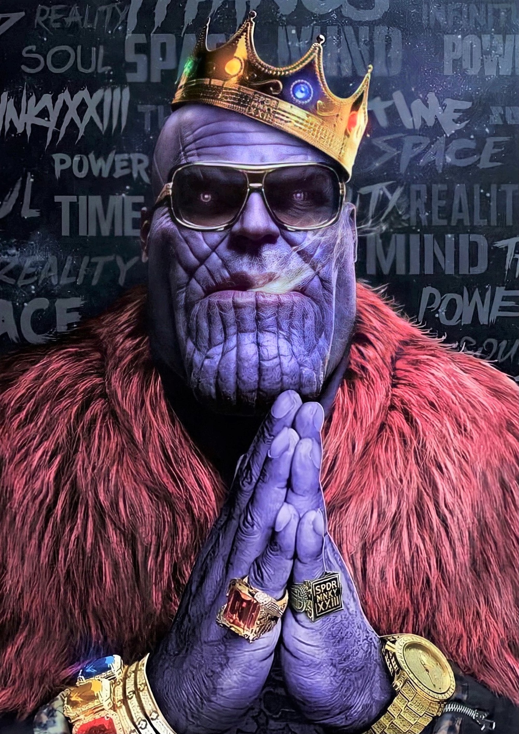 Notorious Thanos cartoon artwork printed on MDF wall poster