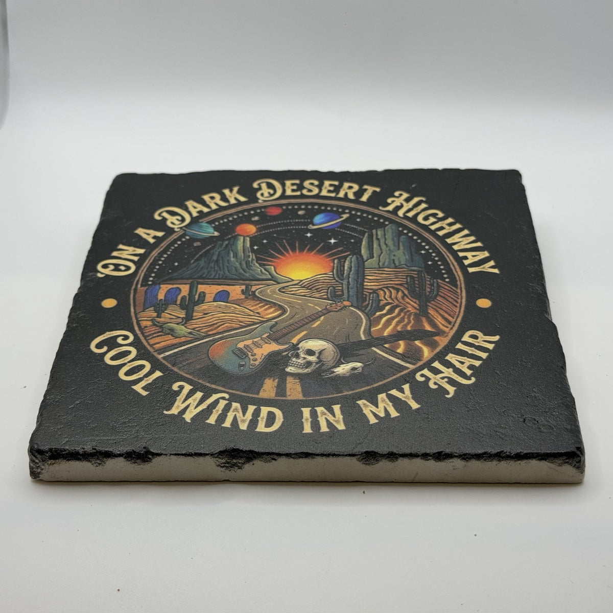 On a Dark Desert Highway Cool Wind in my Hair Natural Travertine Stone Hotpad 2