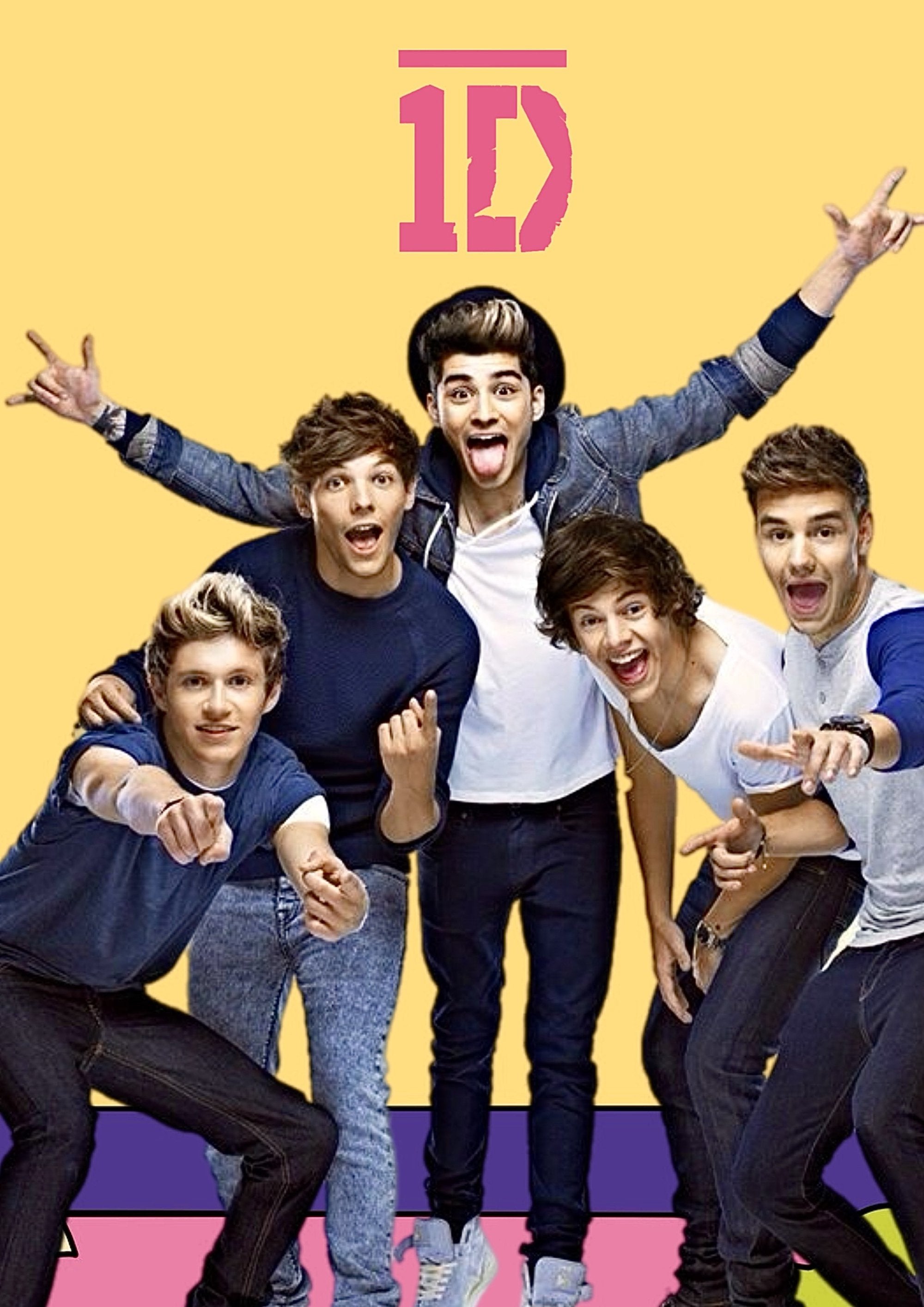 One Direction yellow group artwork printed on MDF wall poster