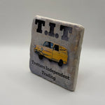 Only Fools And Horses logo printed on square travertine stone coaster