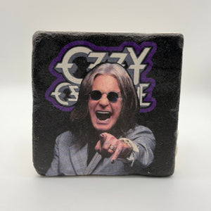 Ozzy Osbourne artwork printed on square travertine stone coaster