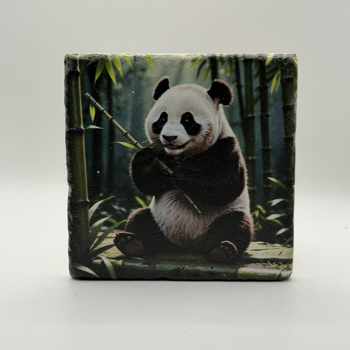 Panda Portrait Natural Travertine Stone Coaster artwork