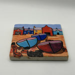 Paul Bursnall Seaside Boats Natural Travertine Stone Coaster 1