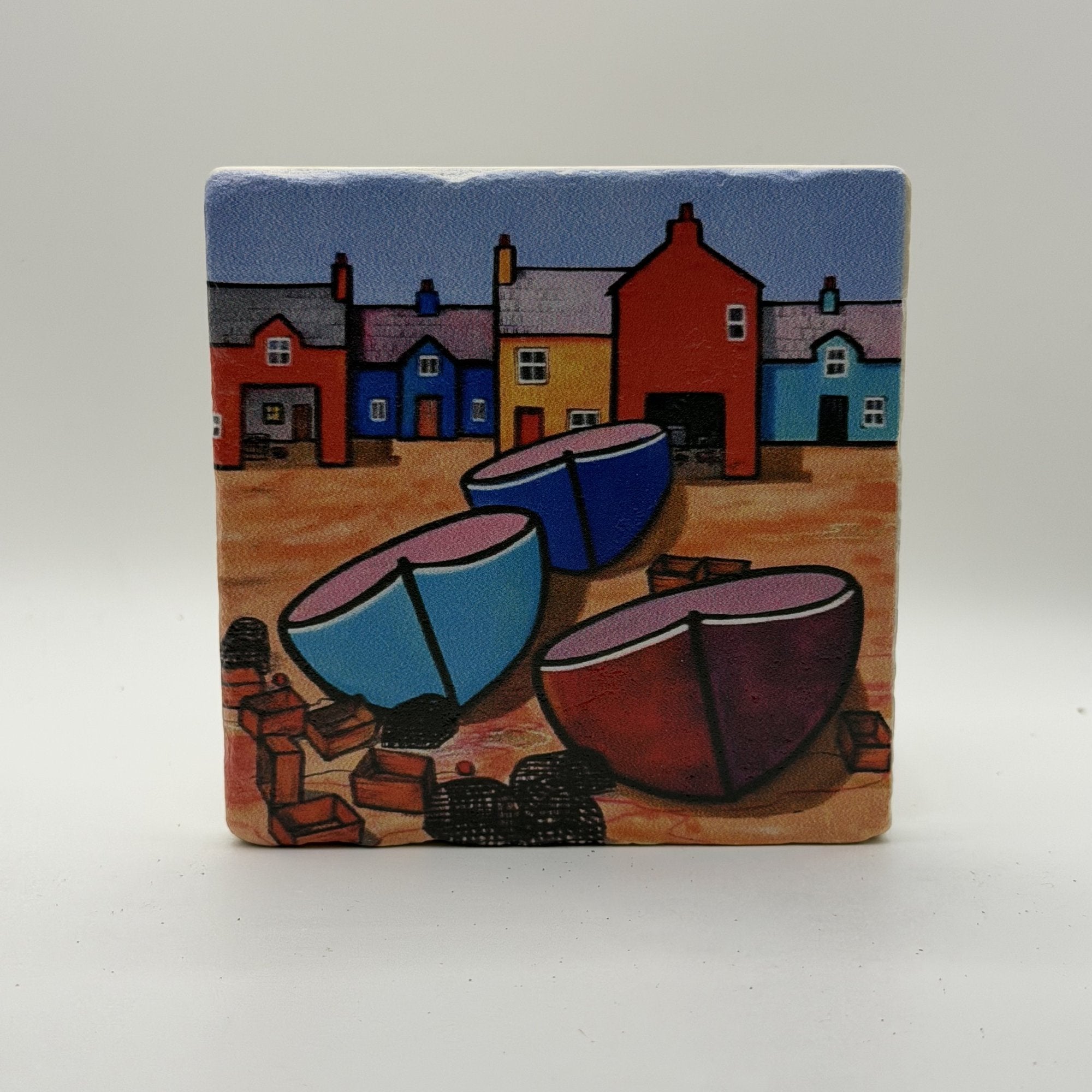 Paul Bursnall Seaside Boats Natural Travertine Stone Coaster 3