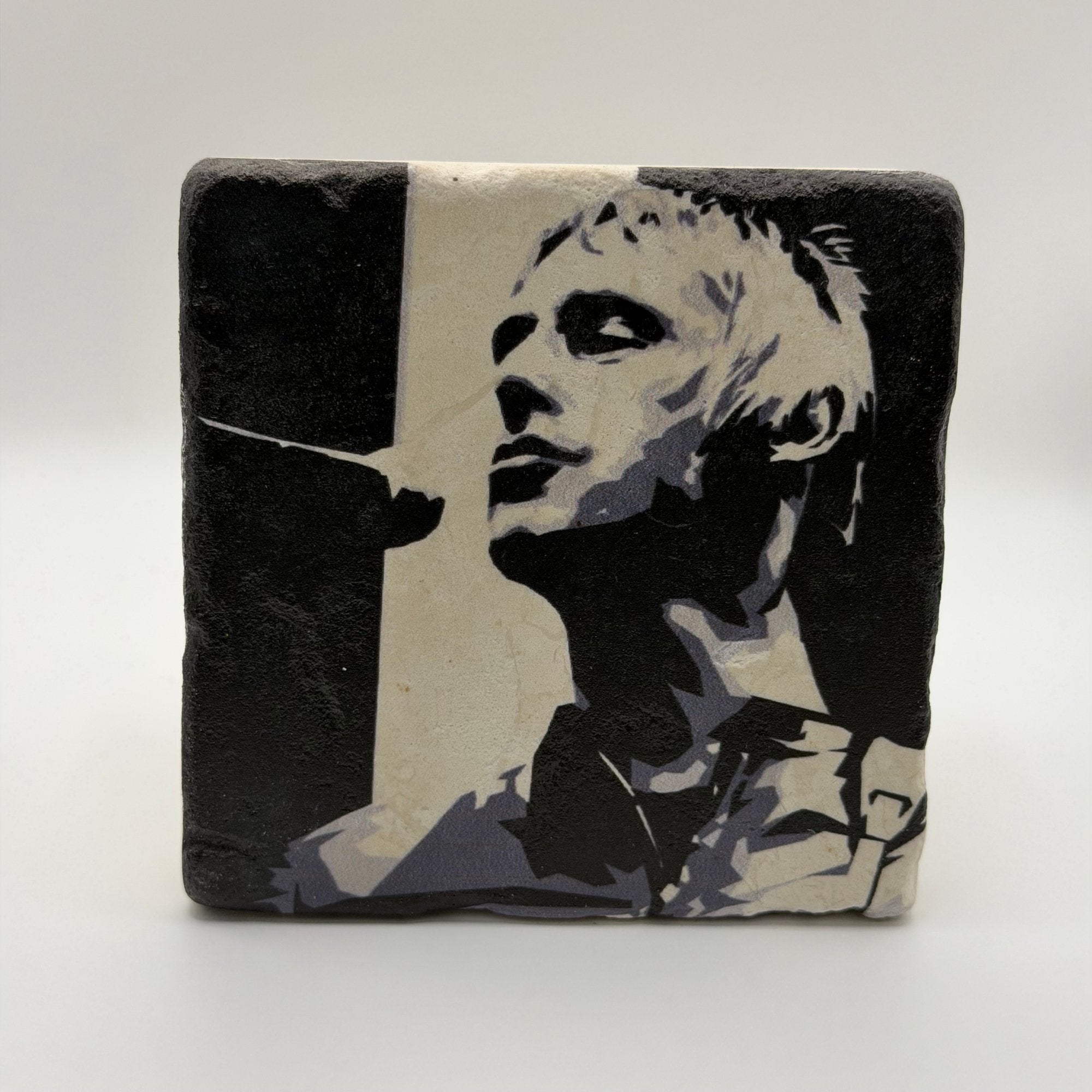 Paul Weller portrait printed on square travertine stone coaster