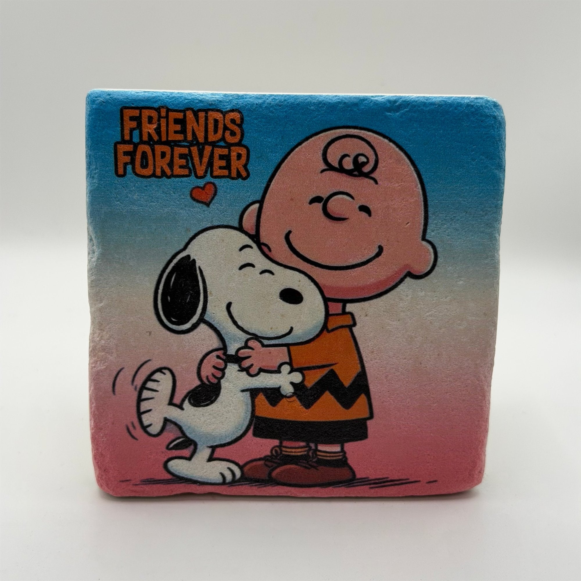 Snoopy artwork printed on square travertine stone coaster