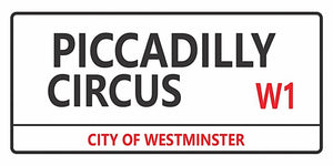 Piccadilly Circus London street sign design displayed as a decorative wall sign