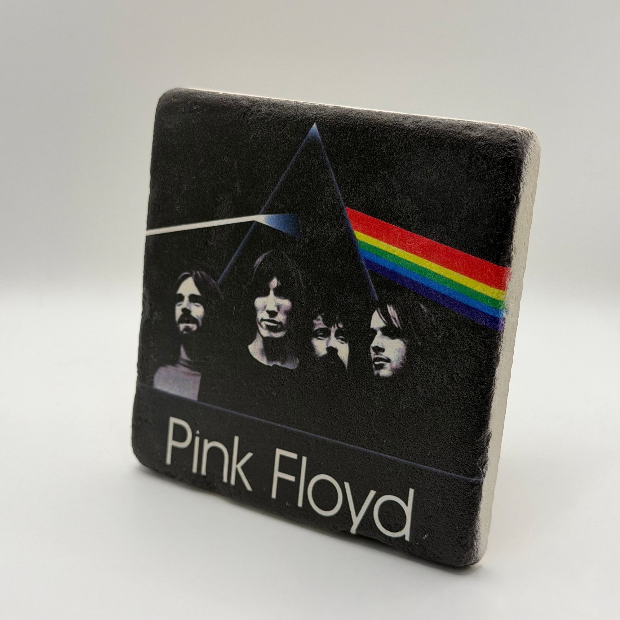 Pink Floyd artwork printed on square travertine stone coaster