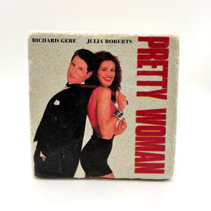 Pretty Women movie artwork printed on square travertine stone coaster