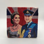 Prince and Princess artwork printed on square natural travertine stone coaster