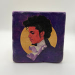 Prince artwork printed on square travertine stone coaster