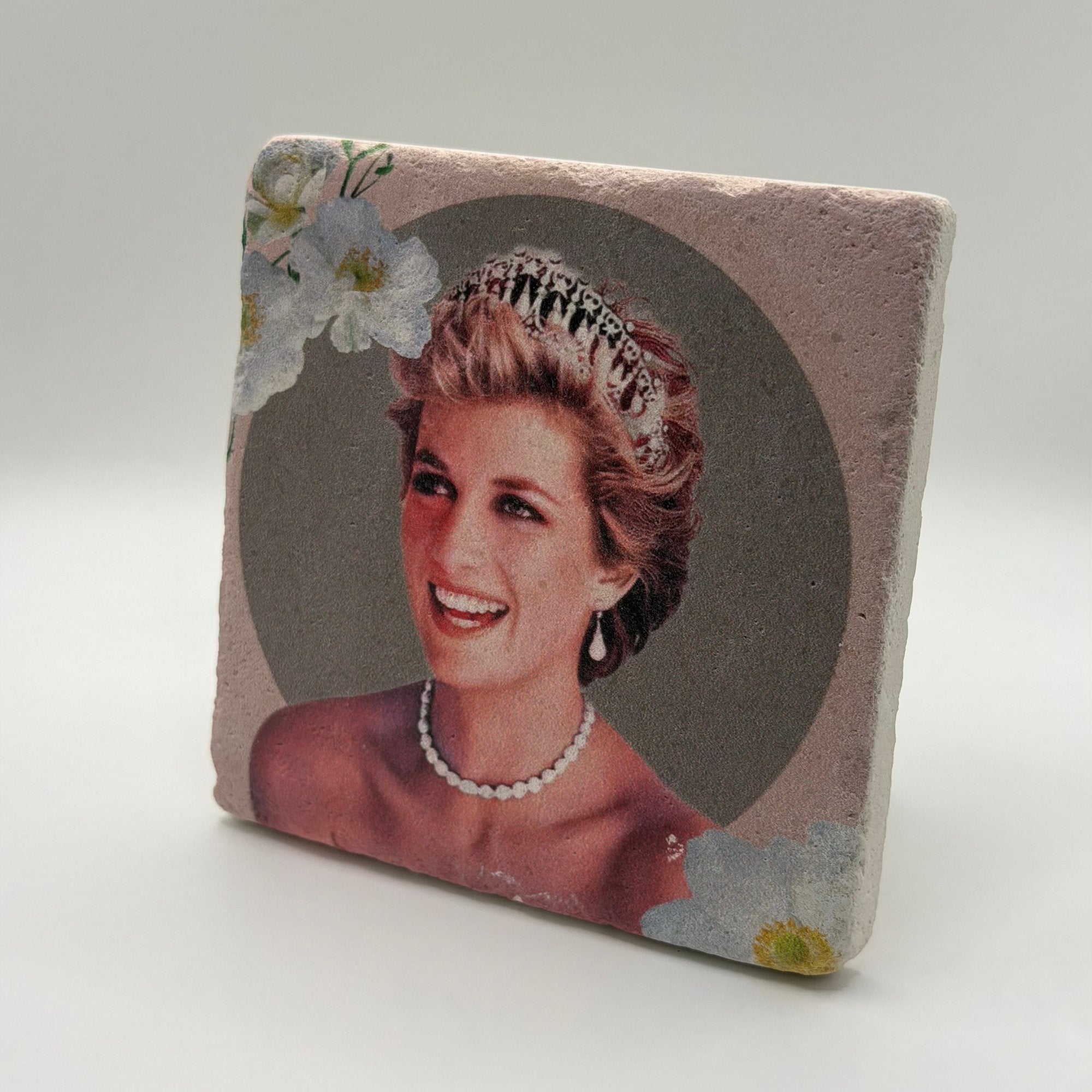 Princess Charlotte portrait printed on square travertine stone coaster