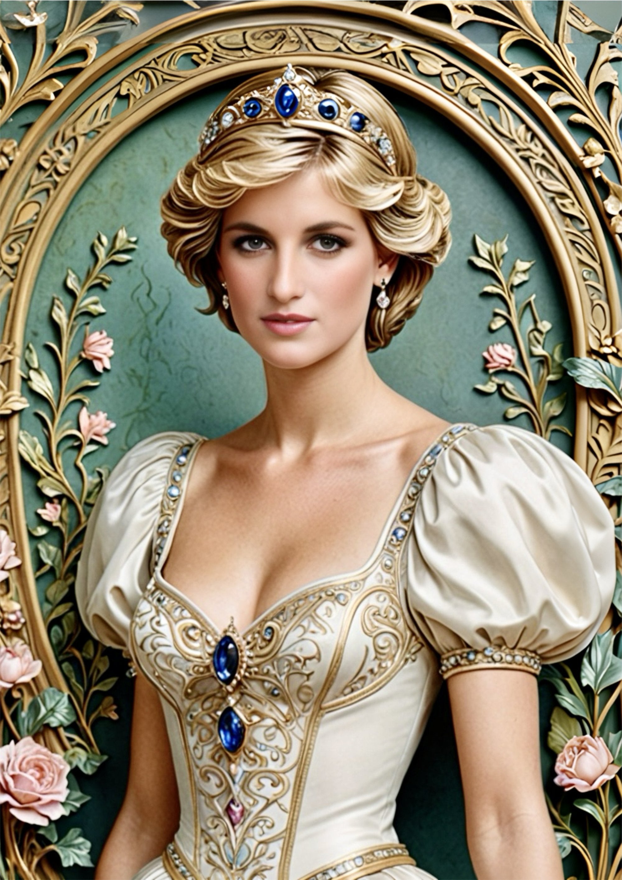 Princess Diana ornate frame artwork printed on MDF wall poster