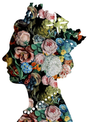 Queen Elizabeth royal floral silhouette artwork printed on MDF wall poster