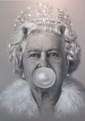 Queen Elizabeth White Bubblegum artwork printed on MDF wall poster