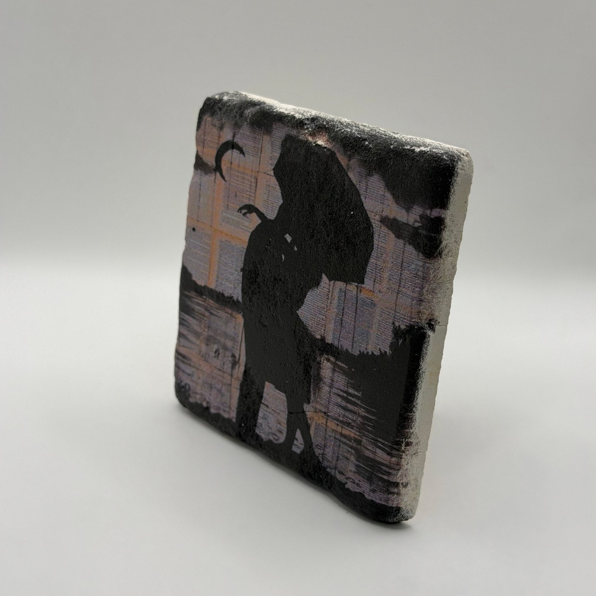 Rain Lovers design printed on square travertine stone coaster