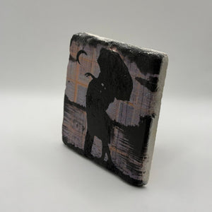 Rain Lovers design printed on square travertine stone coaster