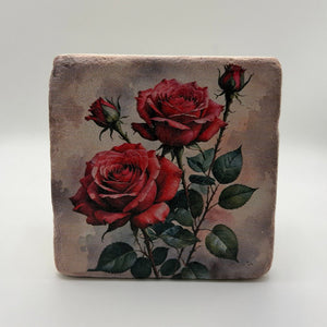 Vintage Red Rose Stone Coaster