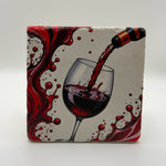 Red wine artwork printed on square travertine stone coaster