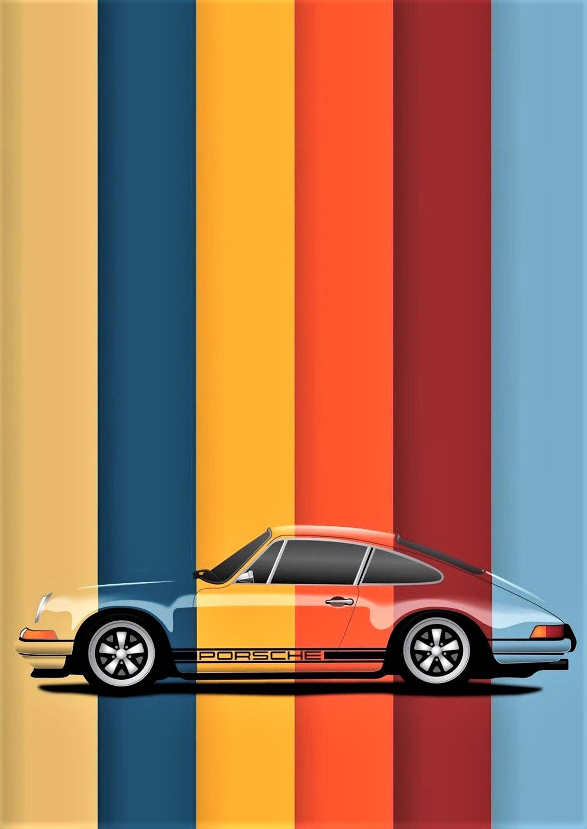 Retro Porsche striped slogan artwork printed on MDF wall poster