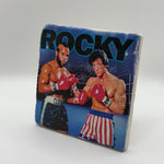 Rocky artwork printed on square travertine stone coaster