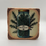 Rosemary artwork printed on square travertine stone coaster