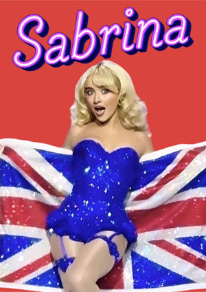 Sabrina Carpenter Union Jack artwork printed on MDF wall poster