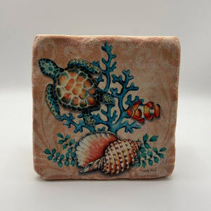 Sea Life Stone Coaster Natural Travertine