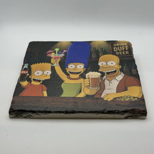 Simpsons Family Drink Duff Beer Natural Travertine Stone Hotpad 2