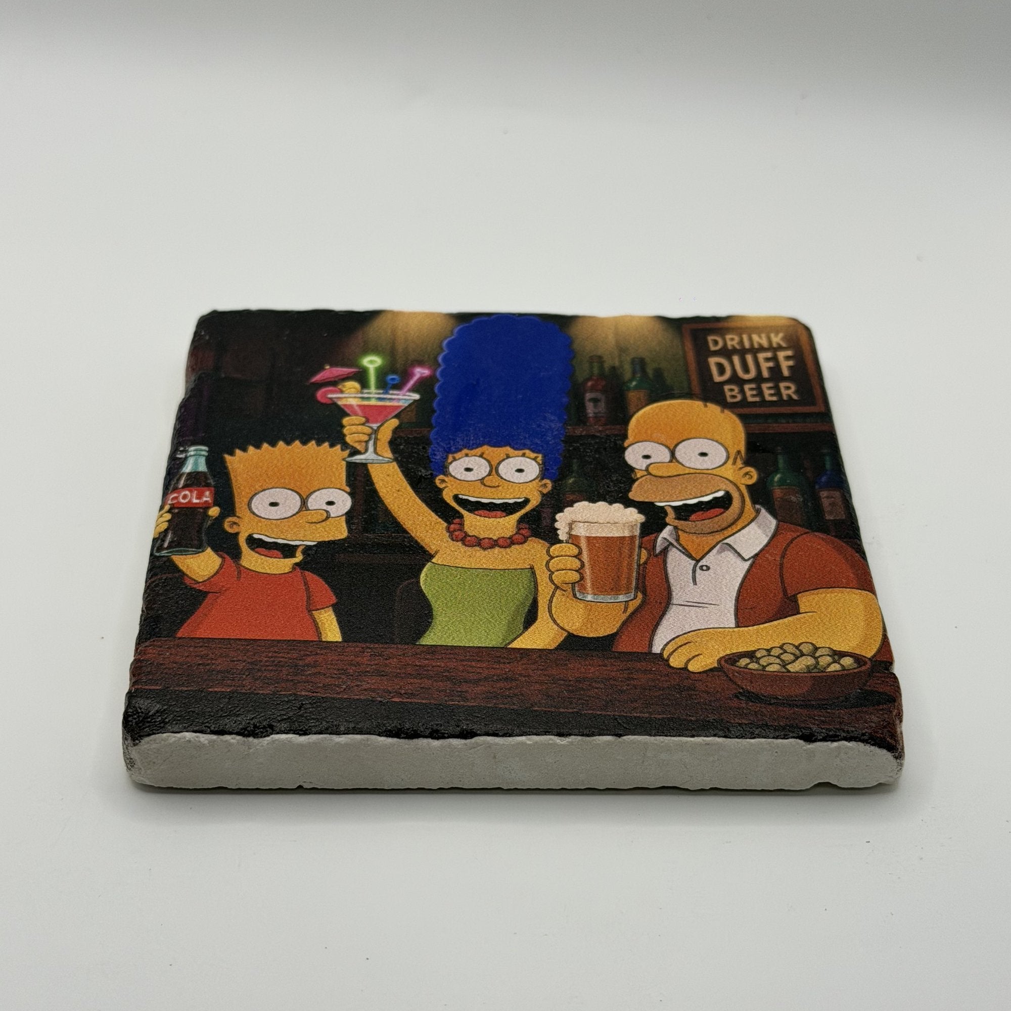 Simpsons Family Drink Duff Beer Natural Travertine Stone Coaster premium artwork