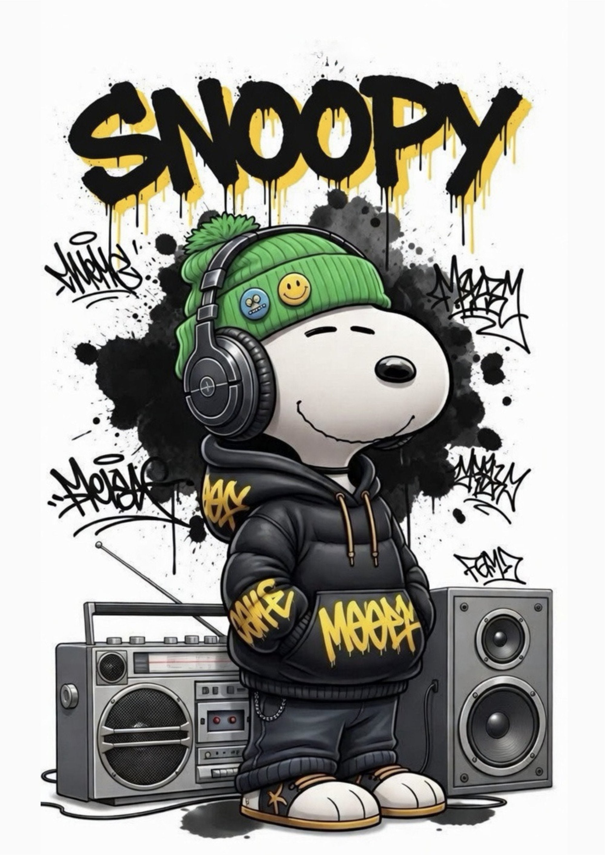 Snoopy DJ artwork printed on MDF wall poster
