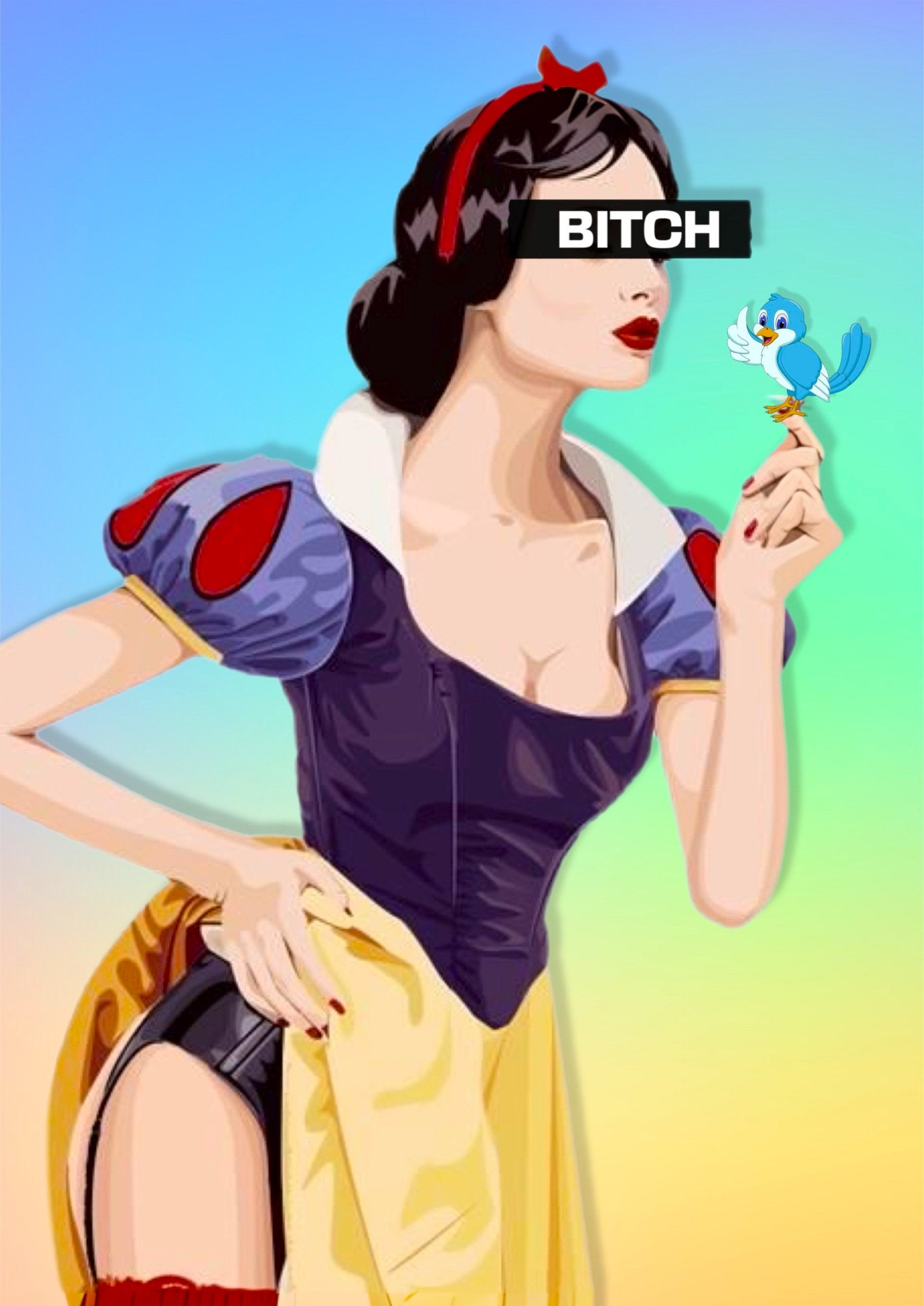 Snow White Bitch Headphones cartoon artwork printed on MDF wall poster