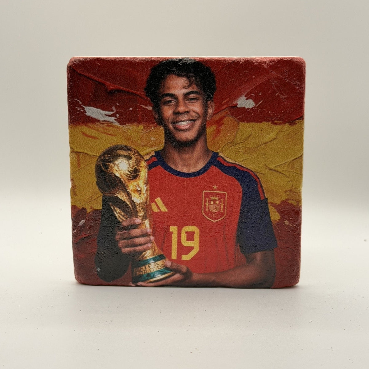 Soccer Player Natural Travertine Stone Coaster artwork