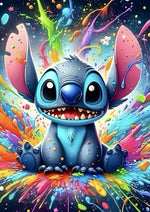 Colorful Stitch cartoon artwork printed on MDF wall poster