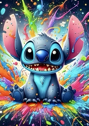 Colorful Stitch cartoon artwork printed on MDF wall poster