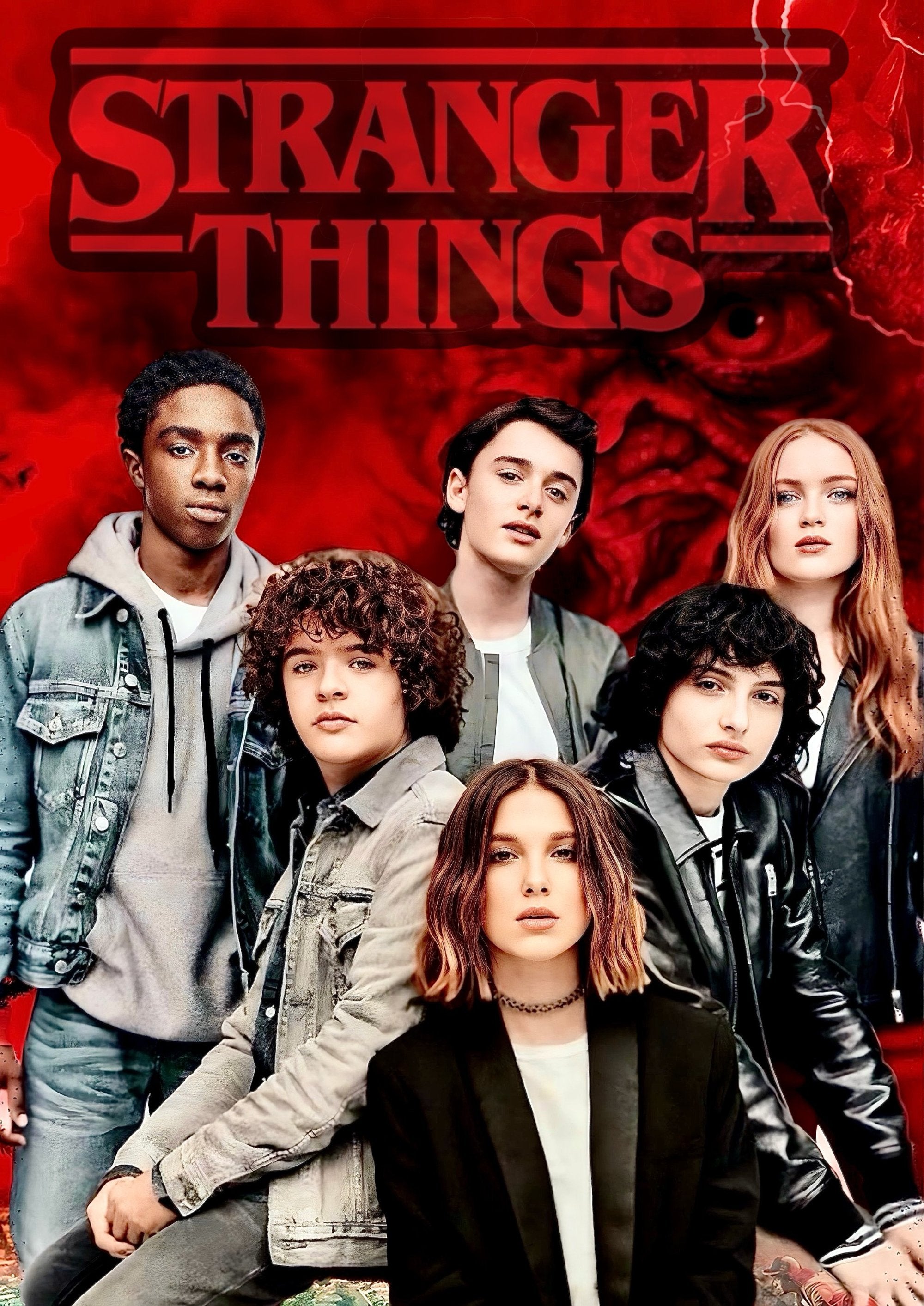 Stranger Things cast artwork including Hopper and Jonathan printed on MDF wall poster