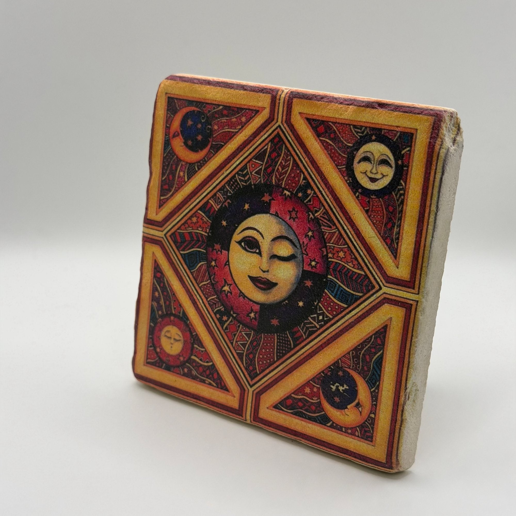 Sun and Moon Yellow Natural Travertine Stone Coaster