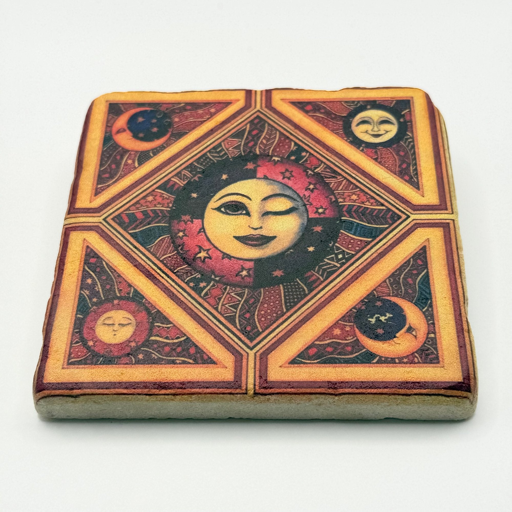 Sun and Moon Yellow Natural Travertine Stone Coaster