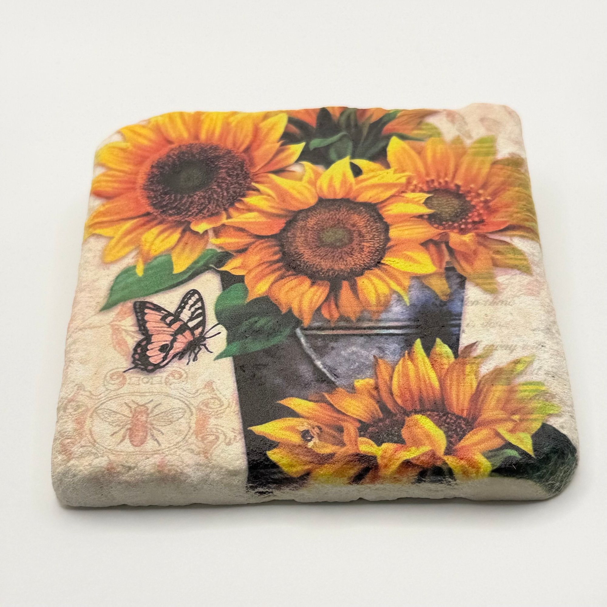 Sunflower Bouquet and Butterfly Stone Coaster