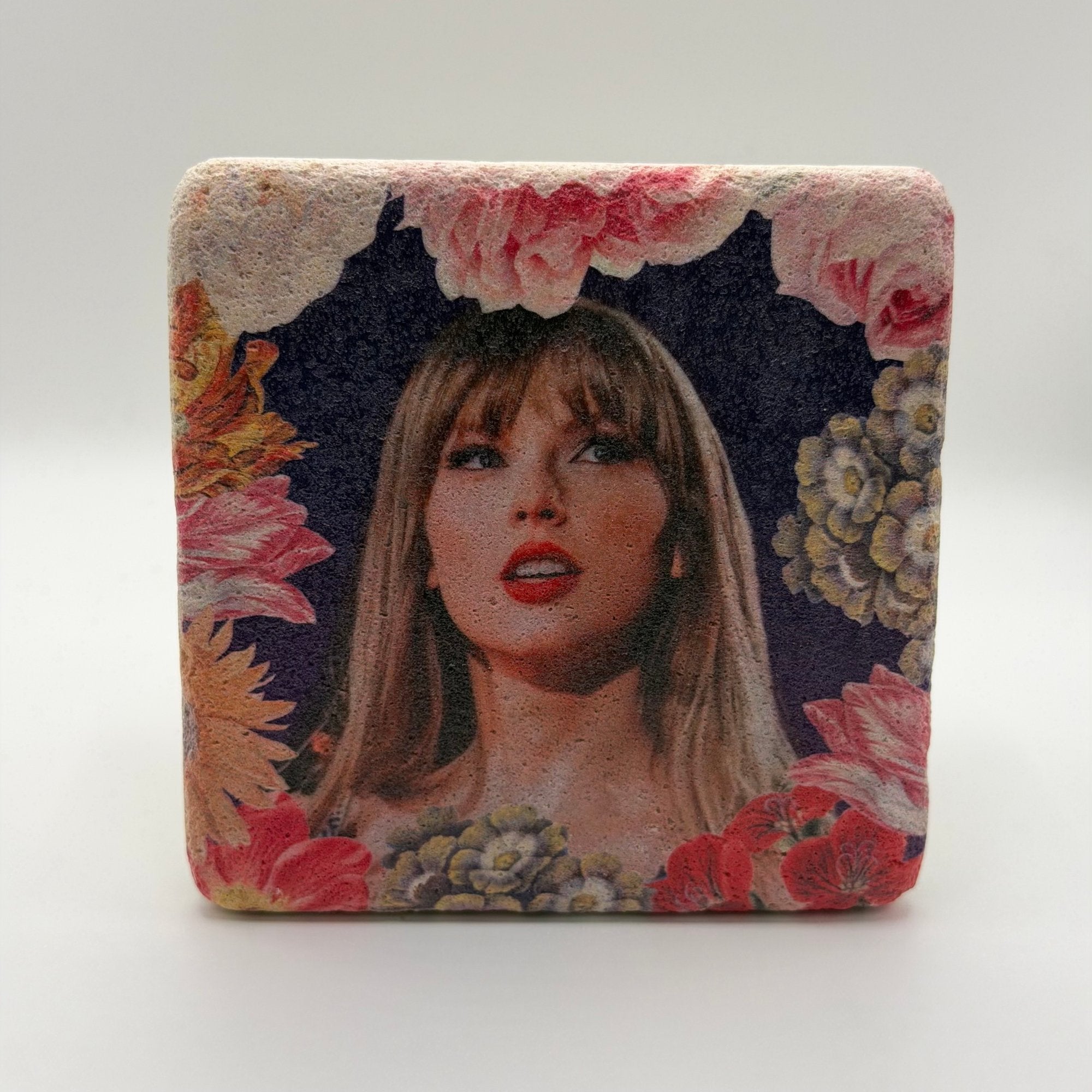 Taylor Swift song lyrics printed on square travertine stone coaster