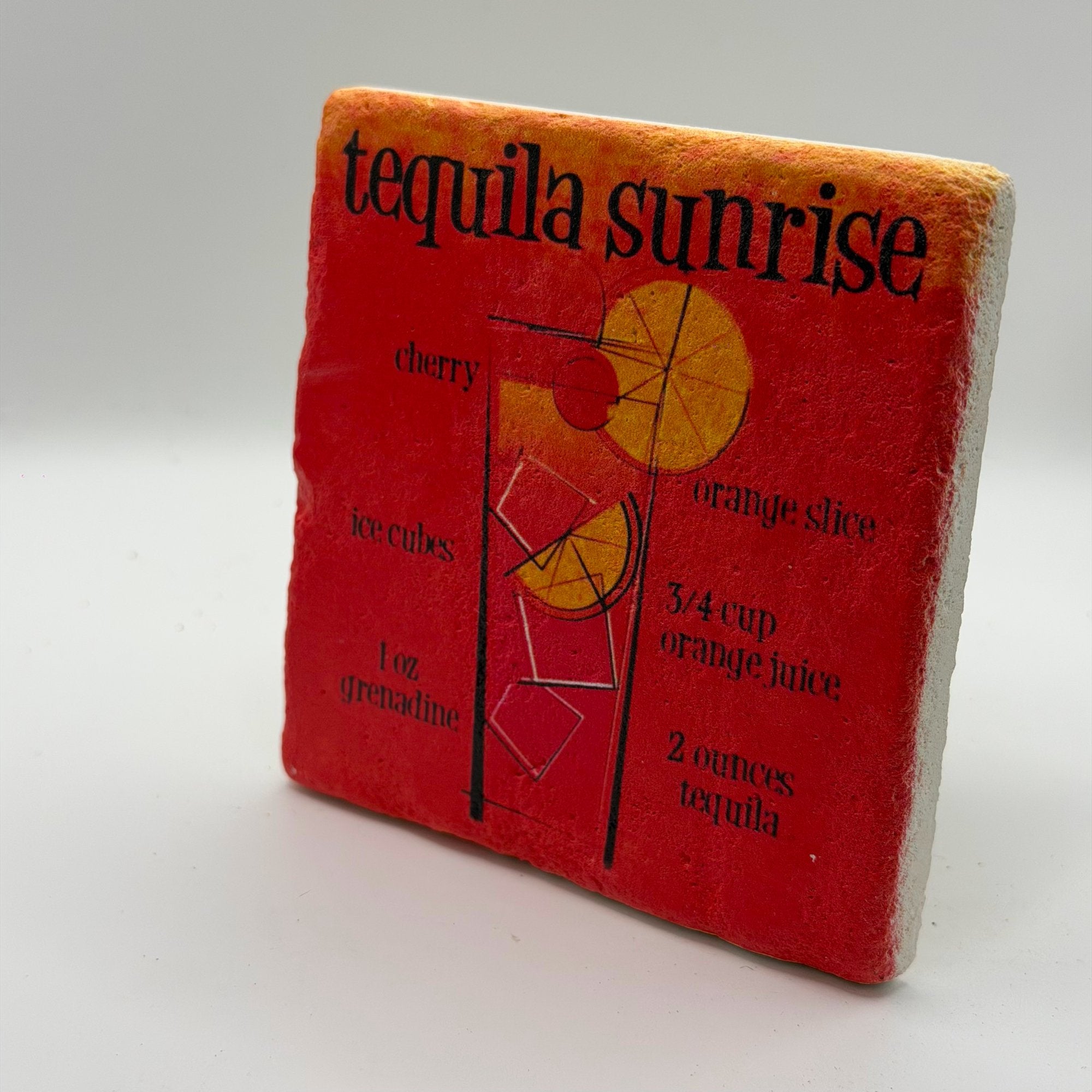 Tequila Sunrise artwork printed on square travertine stone coaster