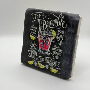 The Bramble artwork printed on square travertine stone coaster