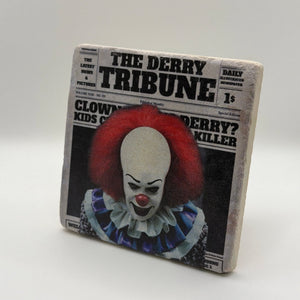 The Derry Truth artwork printed on square travertine stone coaster