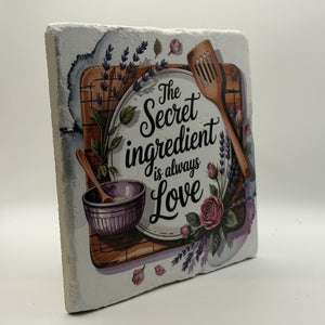 The Secret ingredient is always Love Natural Travertine Stone Hotpad 2