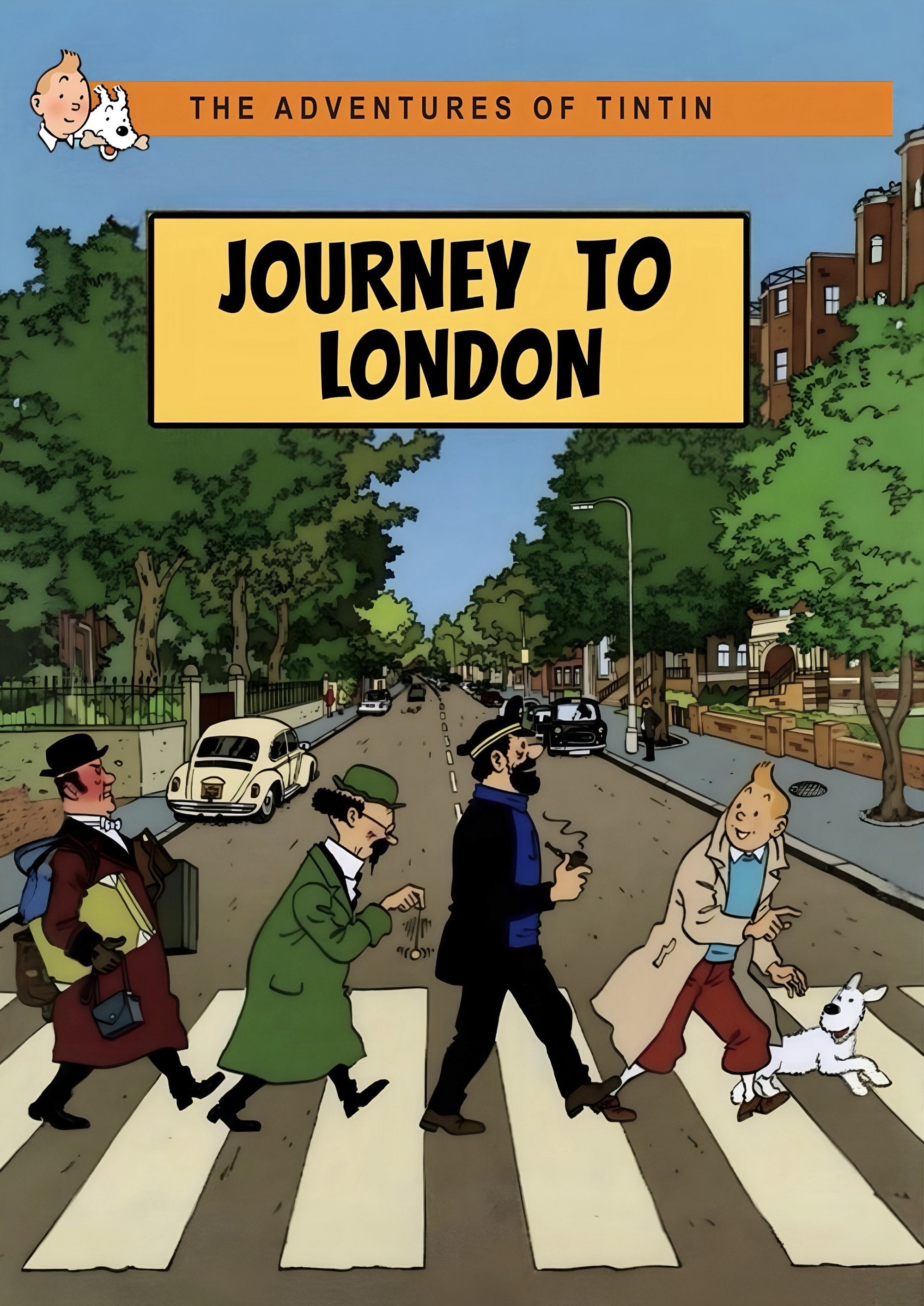Tintin Abbey Road cartoon artwork printed on MDF wall poster