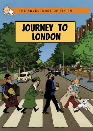 Tintin Abbey Road cartoon artwork printed on MDF wall poster