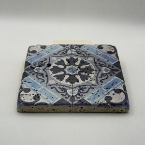 Tribal design printed on square natural travertine stone coaster