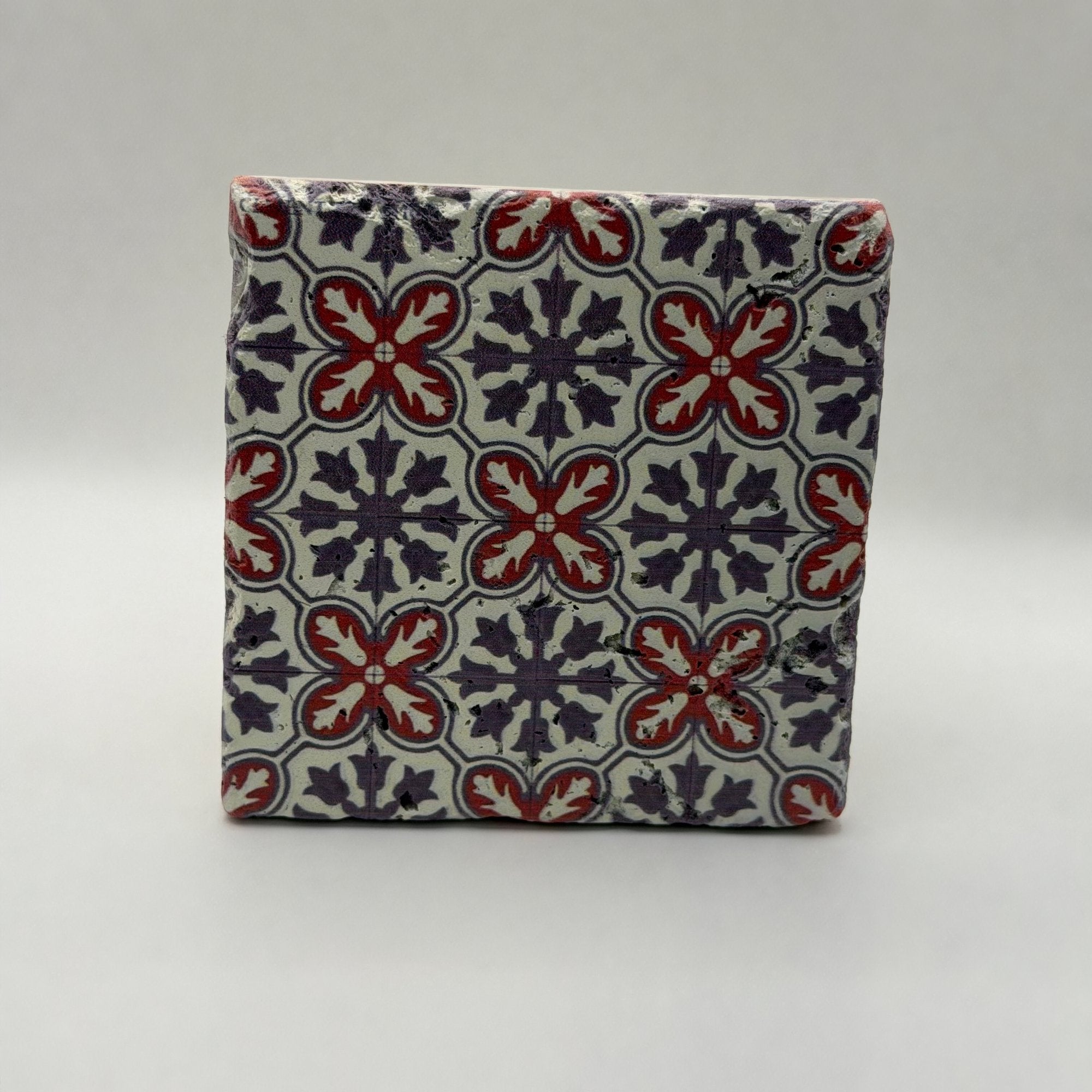 Tribal Indian artwork printed on square travertine stone coaster