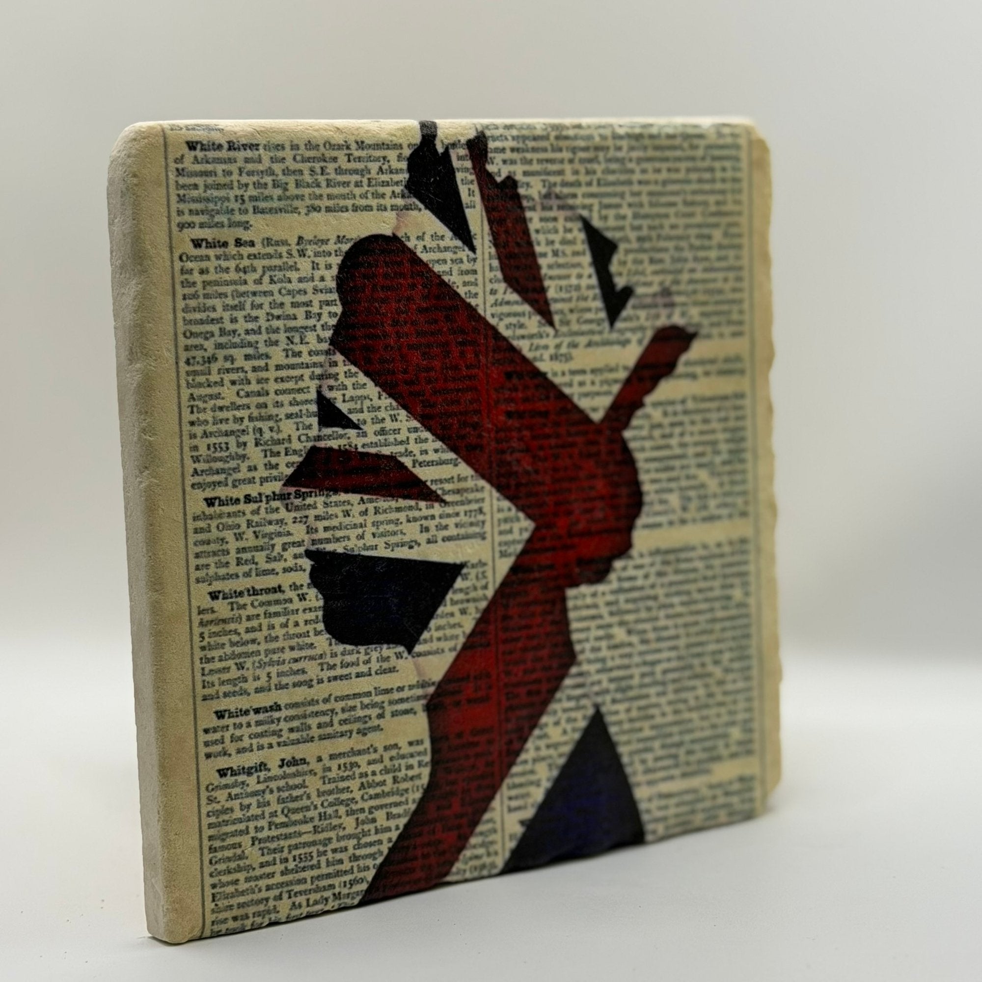 Union Jack Queen Natural Travertine Stone Hotpad artwork