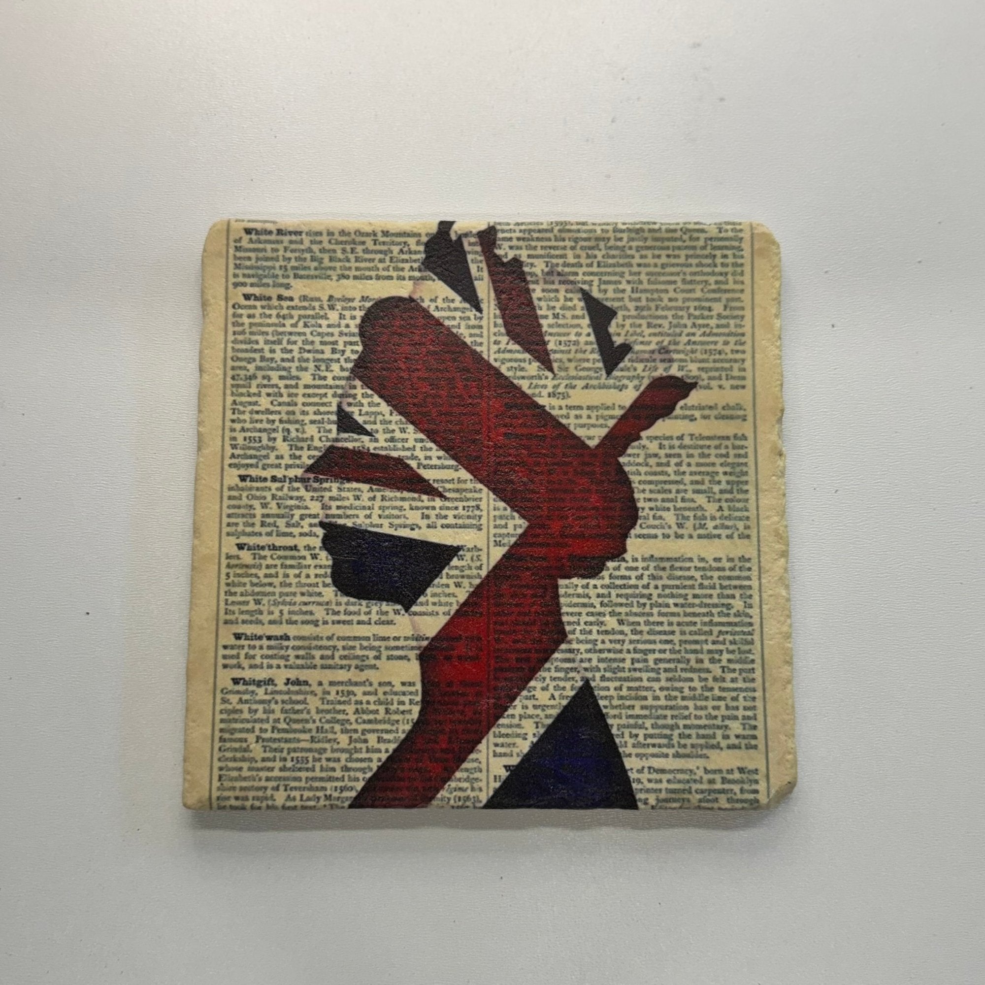 Union Jack Queen Natural Travertine Stone Hotpad artwork